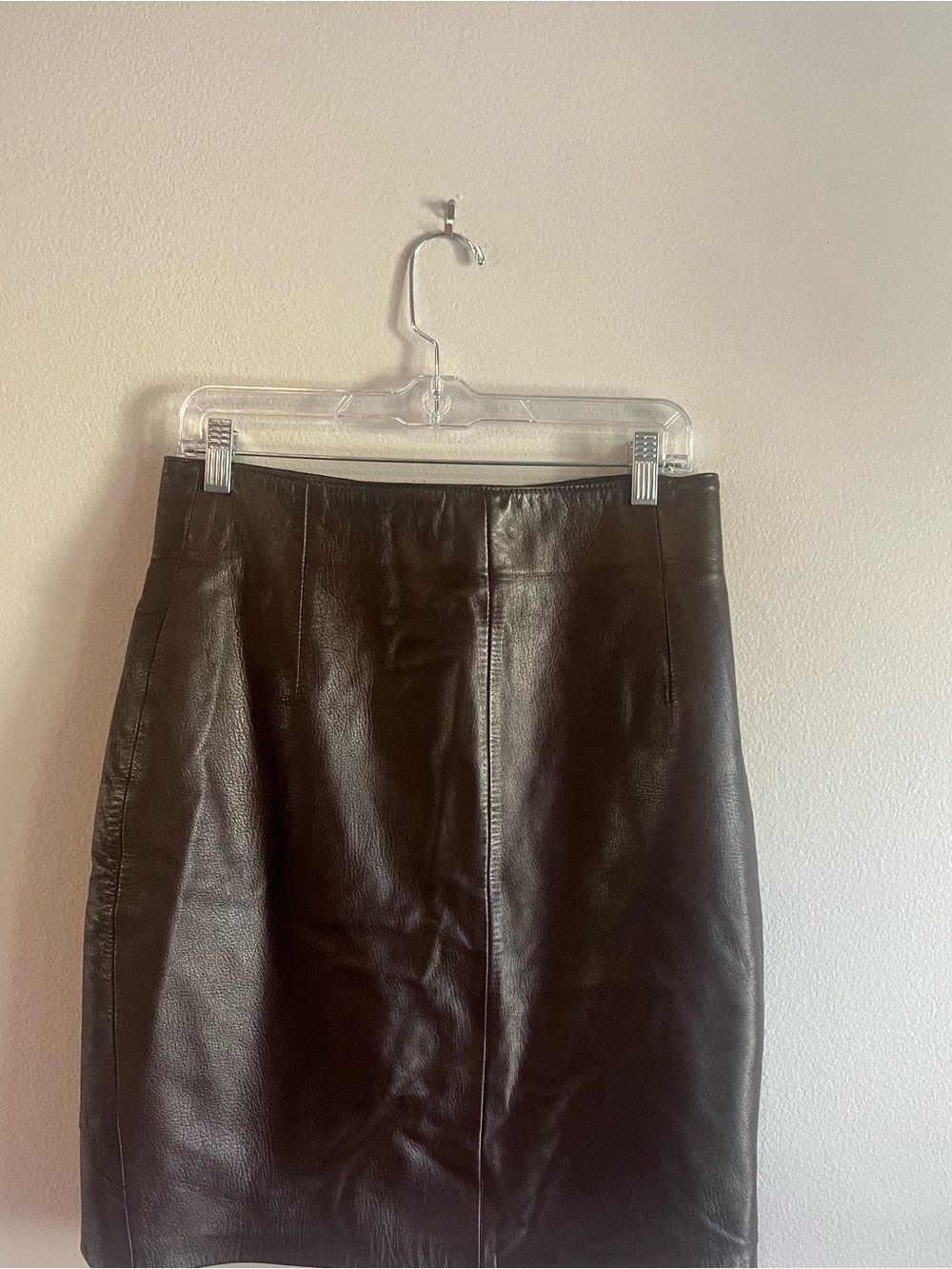 Vintage Brown Genuine Leather Pencil Skirt Size 42 100% Cupro Lined
